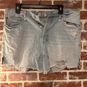 Free People Light Blue Distressed Jean Shorts